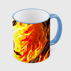 Кружка 3D Ослик в огне, цвет: 3D-небесно-голубой кант