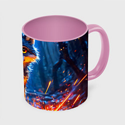 Кружка 3D Волк искры под лапами, цвет: 3D-белый + розовый