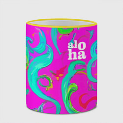 Кружка 3D Abstract floral pattern - aloha, цвет: 3D-желтый кант — фото 2