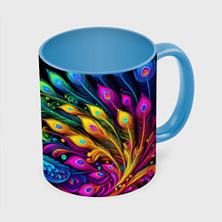 Кружка 3D Neon peacock - art, цвет: 3D-белый + небесно-голубой