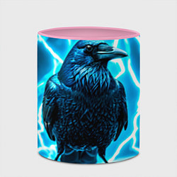 Кружка 3D Черный ворон в разрядах молнии, цвет: 3D-белый + розовый — фото 2