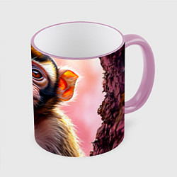 Кружка 3D Обезьянка в норке, цвет: 3D-розовый кант