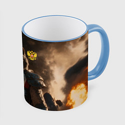 Кружка 3D Русский волк - сибирский страж, цвет: 3D-небесно-голубой кант