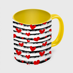 Кружка 3D Паттерн с полосками и сердечками, цвет: 3D-белый + желтый