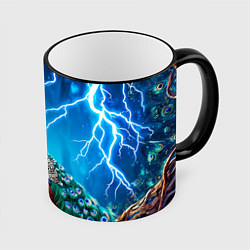 Кружка 3D Павлин и молния, цвет: 3D-черный кант