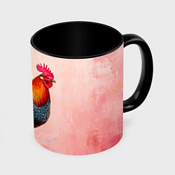 Кружка 3D Петух на розовом, цвет: 3D-белый + черный