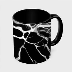 Кружка 3D Белые абстрактные полосы на чёрном фоне, цвет: 3D-белый + черный