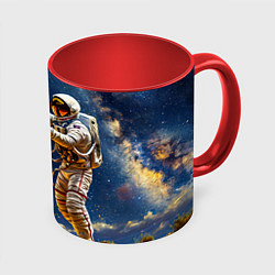 Кружка 3D Астронавт играет в баскетбол, цвет: 3D-белый + красный