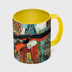 Кружка 3D Бэтмен на фоне города, цвет: 3D-белый + желтый
