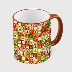 Кружка 3D Новогодние снеговики и снежные бабы, цвет: 3D-оранжевый кант