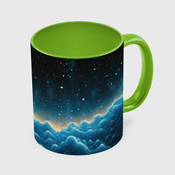 Кружка 3D Облака и черное небо текстура, цвет: 3D-белый + светло-зеленый