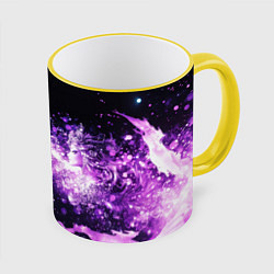 Кружка 3D Фиолетово-синяя абстрактная волна, цвет: 3D-желтый кант