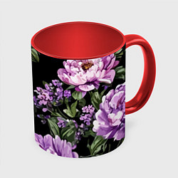 Кружка 3D Пионы и лаванда винтажный узор, цвет: 3D-белый + красный