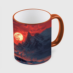 Кружка 3D Белый волк воет на луну, цвет: 3D-оранжевый кант