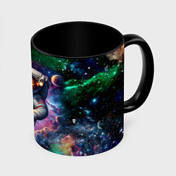 Кружка 3D Котик бравый космонавт - неон, цвет: 3D-белый + черный