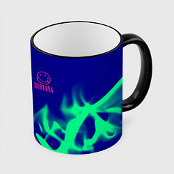 Кружка 3D Nirvana fire neon, цвет: 3D-черный кант