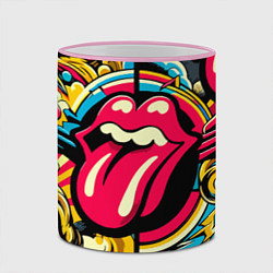 Кружка 3D Rolling Stones logo - pop art pattern, цвет: 3D-розовый кант — фото 2