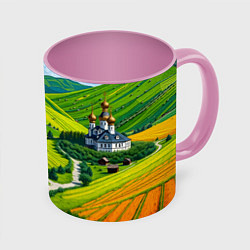 Кружка 3D Русская душа и поле, цвет: 3D-белый + розовый