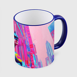 Кружка 3D Бэтмен в розовом стиле, цвет: 3D-синий кант