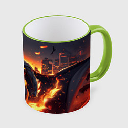 Кружка 3D Бэтмен - летучие мыши и огонь, цвет: 3D-светло-зеленый кант