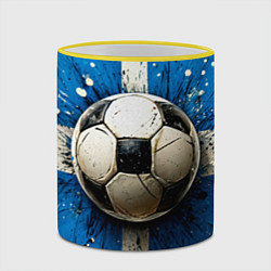 Кружка 3D Футбольный мяч на синем, цвет: 3D-желтый кант — фото 2
