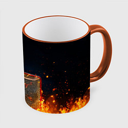 Кружка 3D Хоккейные ворота в огне, цвет: 3D-оранжевый кант