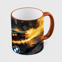 Кружка 3D BMW огненный дрифт, цвет: 3D-оранжевый кант