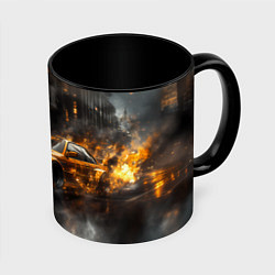Кружка 3D Желтый БМВ в огне, цвет: 3D-белый + черный