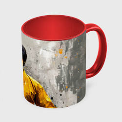 Кружка 3D Брюс Ли на сером, цвет: 3D-белый + красный