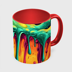 Кружка 3D Зелено-оранжевая клякса, цвет: 3D-белый + красный