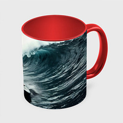 Кружка 3D Сапсёрфер в волне, цвет: 3D-белый + красный