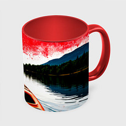Кружка 3D Каякинг на горной речке, цвет: 3D-белый + красный
