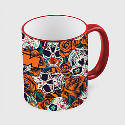 Кружка 3D Оранжевые черепа КТМ, цвет: 3D-красный кант