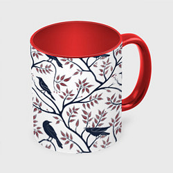 Кружка 3D Вороны на ветках, цвет: 3D-белый + красный