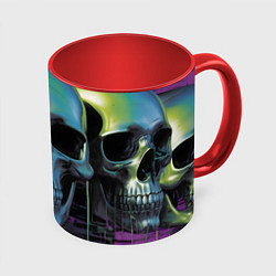 Кружка 3D Черепа отливающие неоном, цвет: 3D-белый + красный