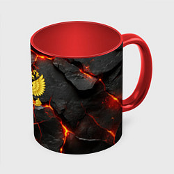 Кружка 3D Герб России на фоне объемных плит, цвет: 3D-белый + красный