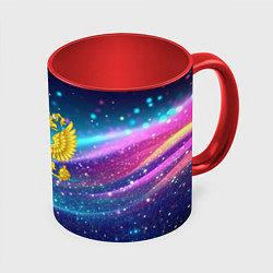 Кружка 3D Герб России - блестящий сине-фиолетовый фон, цвет: 3D-белый + красный
