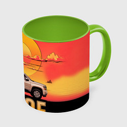 Кружка 3D Tahoe на закате джип, цвет: 3D-белый + светло-зеленый