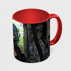 Кружка 3D Смуглая девушка с большой грудью, цвет: 3D-белый + красный