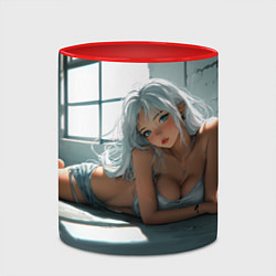 Кружка 3D Блондинка лежит у окна, цвет: 3D-белый + красный — фото 2