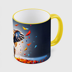 Кружка 3D Геометрический слон и цветные полигоны, цвет: 3D-желтый кант