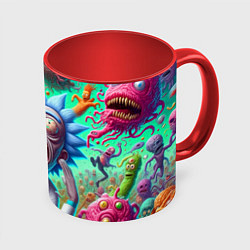 Кружка 3D Crazy Rick Sanchez among the monsters ai art fanta, цвет: 3D-белый + красный