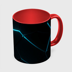 Кружка 3D Синие плиты с неоном, цвет: 3D-белый + красный
