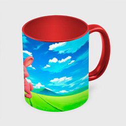 Кружка 3D Розовый заяц с мечом из морковки, цвет: 3D-белый + красный