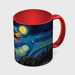 Кружка 3D Звездная ночь - Тираннозавр, цвет: 3D-белый + красный