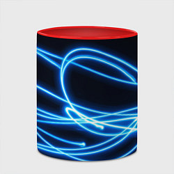 Кружка 3D Неоновые голубые волны на черном фоне, цвет: 3D-белый + красный — фото 2