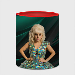 Кружка 3D Леди Гага в платье из дисков, цвет: 3D-белый + красный — фото 2