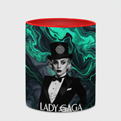 Кружка 3D Леди Гага в черном костюме с бабочкой, цвет: 3D-белый + красный — фото 2
