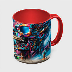 Кружка 3D Крокодилёныш крутой скейтбордист - киберпанк, цвет: 3D-белый + красный