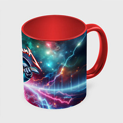 Кружка 3D Гитарист Бендер рок группы Футурама, цвет: 3D-белый + красный